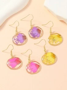 1 对不对称白色和彩色真干雏菊满天星花卉时尚耳环，适合女孩，度假风格 - 玫紅色 - 查看 1