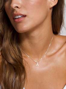 1pc Women's Small Letter A-Z Initial Necklace Stainless Steel Alphabet Necklace Halloween Gift - Silver - View 27