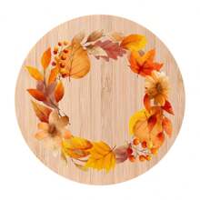 1pc Autumn-Themed Hand-Painted Bamboo Cup Coaster With Leaves And Wreath Design, Heat-Resistant, Waterproof, Minimalist Decor With Festival Art Elements For Home Decoration - Multicolor - View 11
