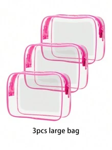 Bộ 3 túi đựng mỹ phẩm trong suốt, chống thấm nước, unisex, cần thiết cho kỳ nghỉ hè và du lịch - Nhẹ, nhiều màu (Hồng, Đen, Trắng, Đỏ hồng), túi du lịch đa chức năng có khóa kéo, có thể đựng đồ dùng vệ sinh cá nhân và phụ kiện của nữ, cũng thích hợp làm túi đựng đồ du lịch, túi trang điểm, túi đi biển, túi đựng mỹ phẩm. - Màu Hồng Tươi - Xem 21