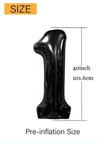 1 件 40 英寸巨型金箔聚酯薄膜数字气球，适用于男士女士生日派对装饰周年派对用品， - 黑色 - 查看 2