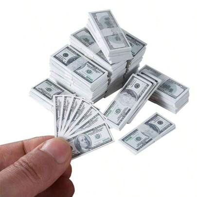 1：12娃娃屋美元钞票模型微型玩具钞票场景迷你玩钱套装装饰配件摆件仿真零用钱百元大钞迷你钱币房间装饰