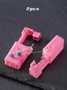 2 件套无菌耳洞枪套装、一次性低痛耳洞打孔器、嵌入 5AAAAA 白色/黑色/绿色/红色/蓝色方晶锆石耳环、耳部美容工具及配件、耳洞穿刺套装 - 彩色 - 查看 17