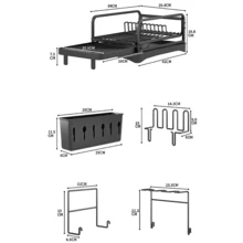 Dish Drainer Rack Kitchen Sink Drying Rack Bowl Plate Holder W/360° Drip Tray UK - Black - View 4