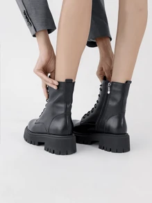 Womens Fashion Ankle Boots,Unisex Boots Black Womens Low Heel Military Boots,Front Lace Up,Chunky Heel Thick Sole,Casual Anti-slip Design,Womens New Retro Combat Boots Thick Bottom Biker Boots Mid Calf Boots Work Boots Womens Short Boots - Negro - Ver 3