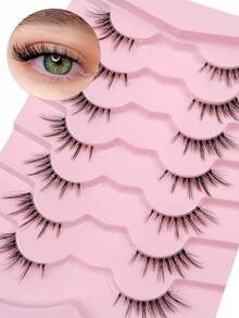 Rikuaild 7 Pairs Half Lashes With Clear Band Natural Looking Wispy Cat Eye Eyelashes 3D Fluffy False Lashes Eye Tail Elongation - Black - View 5
