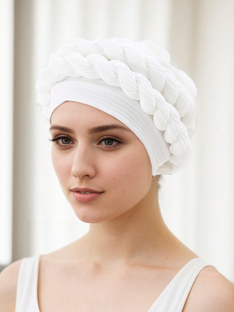 New Style Braid Hat With Bun And Messy Fabric, Crushed Twisted Braid Muslim Hat - Multicolor - View 11