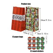 24 pièces/set Sacs de fête en papier thème jeux avec 12 sacs et 12 autocollants, Noël