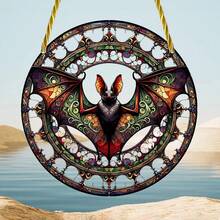 1 件 2D 亚克力蝙蝠太阳能捕手，彩色玻璃吊坠，适用于花园、露台、客厅、卧室、哥特式家居装饰、节日派对装饰 - 彩色 - 查看 2