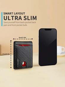 1 pieza Cartera delgada de hombre plegable, con capacidad grande y bloqueo RFID, Wallet minimalista de bolsillo frontal y simple, ideal como regalo para él - Negro - Ver 3
