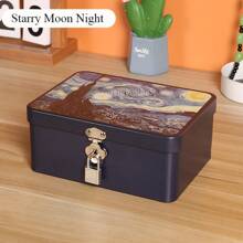 带锁和钥匙的复古锡盒，用于化妆品、文件、珠宝和其他家居用品的桌面收纳盒，适合返校使用