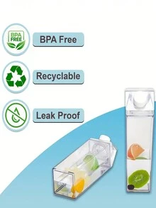 1個大容量牛奶盒形狀透明水瓶，便攜透明方形水瓶，適用於家庭廚房、戶外運動、露營、健身房鍛煉等 - 無色 - 查看 4