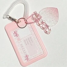 1pc Pink Sliding ID Badge Holder Hard Plastic Vertical Badge Protector Case For Office,School,ID Credit Cards,Proximity Key Cards,Back To School Back To School - Multicolor - View 2