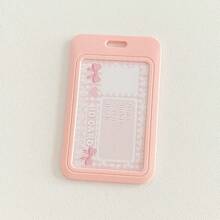 1pc Pink Sliding ID Badge Holder Hard Plastic Vertical Badge Protector Case For Office,School,ID Credit Cards,Proximity Key Cards,Back To School Back To School - Multicolor - View 4
