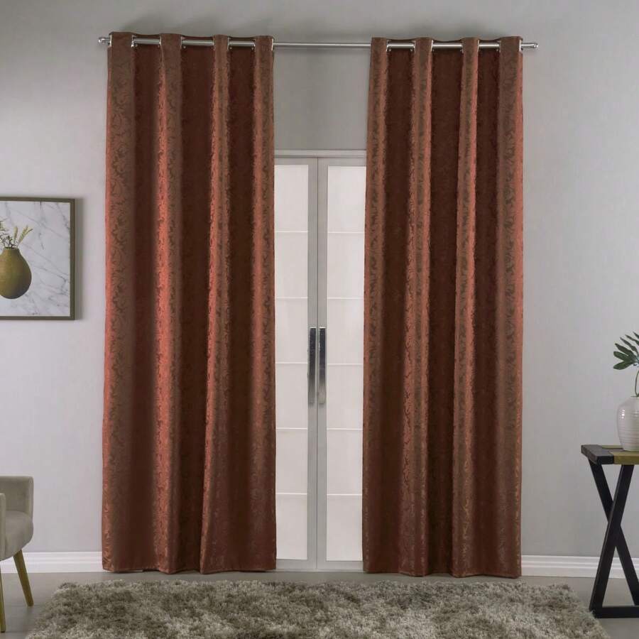 Jacquard Fabric Curtain 3.00x2.70 Semi Blackout Living Room And Bedroom - MÀU NÂU - Xem 1