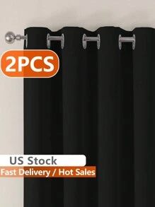 Estelar Textiler 2片紫色金属环遮光窗帘，适用于卧室和客厅 - 纯色隔热遮光窗帘 - 黑色 - 查看 11