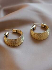 1pair Heavy Industry Drawbench Textured Light Luxury Metal C-Shaped Earrings