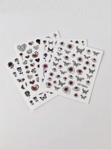 4 张花朵指甲贴纸玫瑰心形蝴蝶美甲贴纸黑暗适合女士和女孩 DIY 美甲装饰 - 彩色 - 查看 6