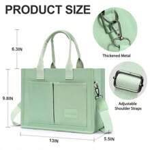 Canvas Tote Bag For Women With Pockets Crossbody Bag Tote Shoulder Handbags Casual Work Bags Everything Tote Bag - 綠色 - 查看 2