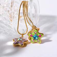 1PC  Dopamine Heart-Shaped Pentagram Necklace Suitable For Campus Friend Parties - Multicolor - View 4