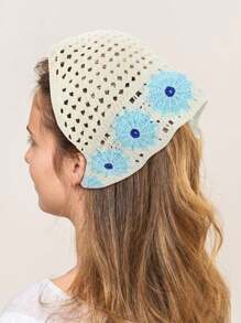 1 pieza Vincha/pañuelo de cabeza de crochet con diseño de flor vintage para mujer, pañuelo de cabeza bohemio, estilo artístico y dulce triángulo bandana - Multicolor - Ver 5