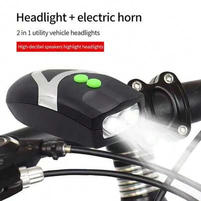 1 pieza Bocina de bicicleta con 3 LED, Luz delantera para bicicleta de montaña para conducir de noche, Lámpara de iluminación brillante, Bocina de advertencia de alto decibelio