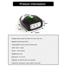 1pc 3LED Bicycle Horn Front Light, Mountain Bike Night Riding Bright Lighting Lamp, High Decibel Warning Horn - Multicolor - View 5