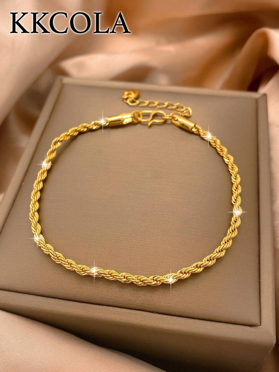 KKCOLA 1pc European & American Style Twisted Rope Chain Bracelet For Party Gathering, Festivals As Gift & Everyday Wear Jewelry Accessory - Yellow Gold - View 1