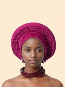 1件优雅重工闪光面料多层可调节头巾帽穆斯林非洲帽，适合日常佩戴、婚礼和派对、睡眠时佩戴。 - 彩色 - 查看 4