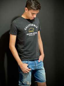 Men Denim Shorts - Màu xanh lam - Xem 3