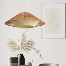 E27*1 3000K Warm White/6500K White Bulb (Not Included) & Linen Rope Woven Pendant Light, 85-265V/ Simple Creative Handmade Japanese-Style Retro Lamp For Bedroom Living Room Guest Room Restaurant, Adjustable 1m Hanging Length, Suitable For Kitchen Island, Dining Room, Craft Room. - Rope Braided Chandelier1 - View 17