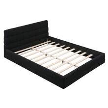 MERAX Queen Size Upholstered Platform Bed With Thick Fabric, Grounded Bed With Solid Frame - Black - View 9