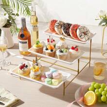 3 Tier Plastic Serving Tray For Party Supplies, 14"*6.5" Platters For Serving Food, Reusable Trays With Metal Display Stand For Veggie, Fruit, Cookies, Dessert - 金色 - 查看 9