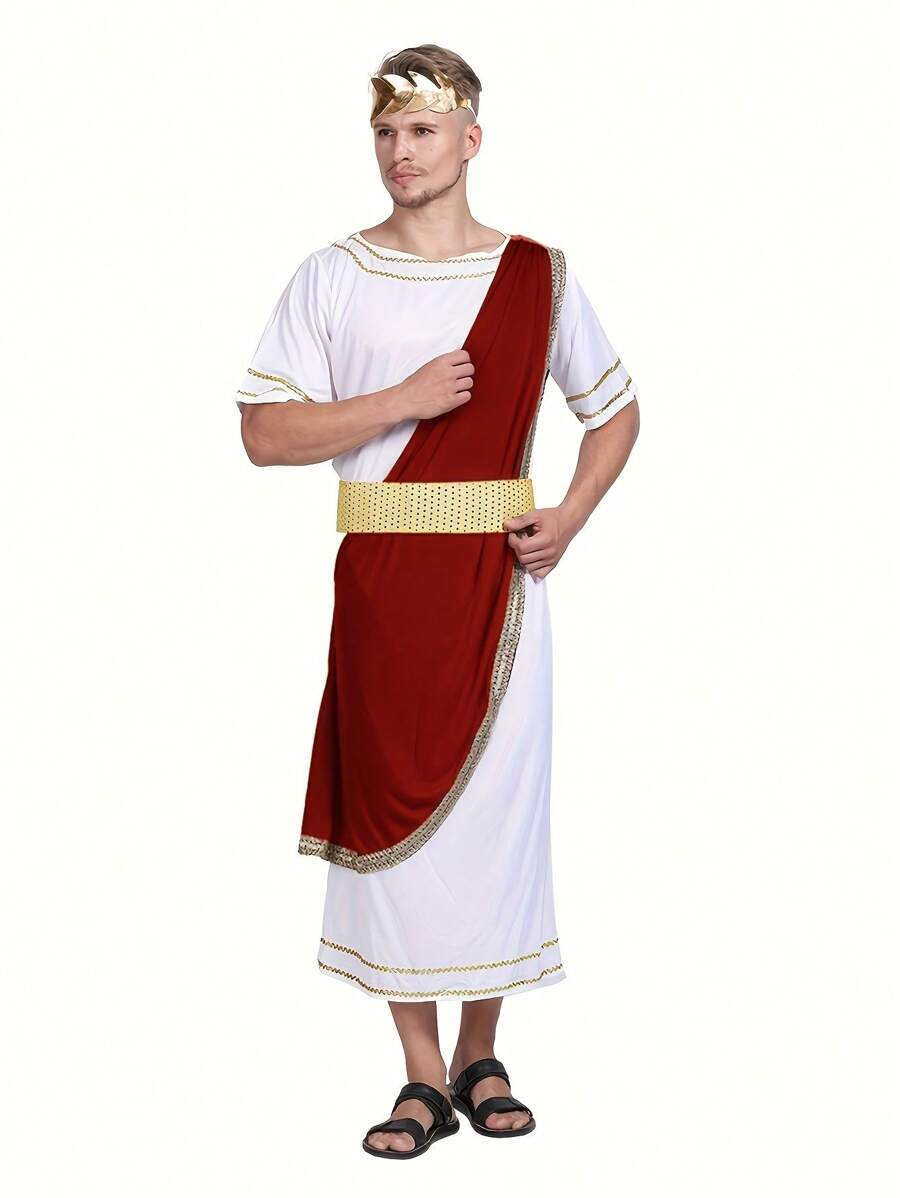 Greek Roman Caesar Toga Costume For Men, Halloween Masquerade Party Roleplay Outfit - White - View 1