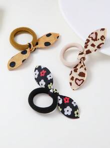 30pcs Girls & Teens Beige Polka Dot, Striped, Floral Print Rabbit Ear, Bow Hair Scrunchies, Seamless Towel Headbands, Hair Ties, Hair Accessories For Everyday Use - Multicolor - View 6