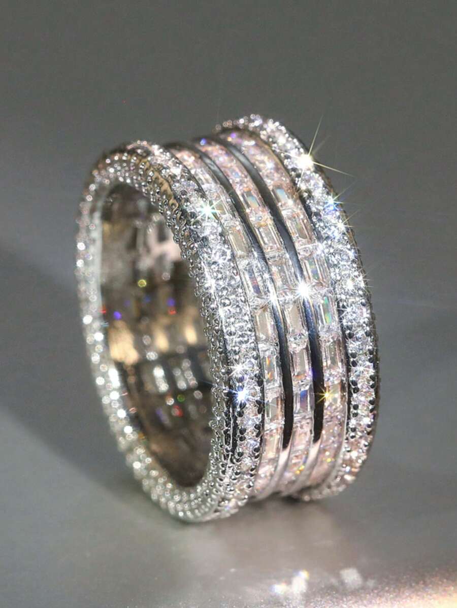 1 chiếc nhẫn Cubic Zirconia tinh tế, phù hợp cho nữ, có thể đeo trong các dịp cưới hỏi, lễ đính hôn, kỷ niệm, tiệc tùng, Ngày Valentine, cũng là món quà tuyệt vời dành cho mẹ hoặc Ngày của Mẹ. - 1 # - Xem 1