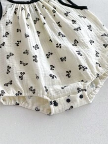 1pc Baby Girls Casual Sleeveless Bodysuit With Butterfly Print & Headband, Summer - White - View 5