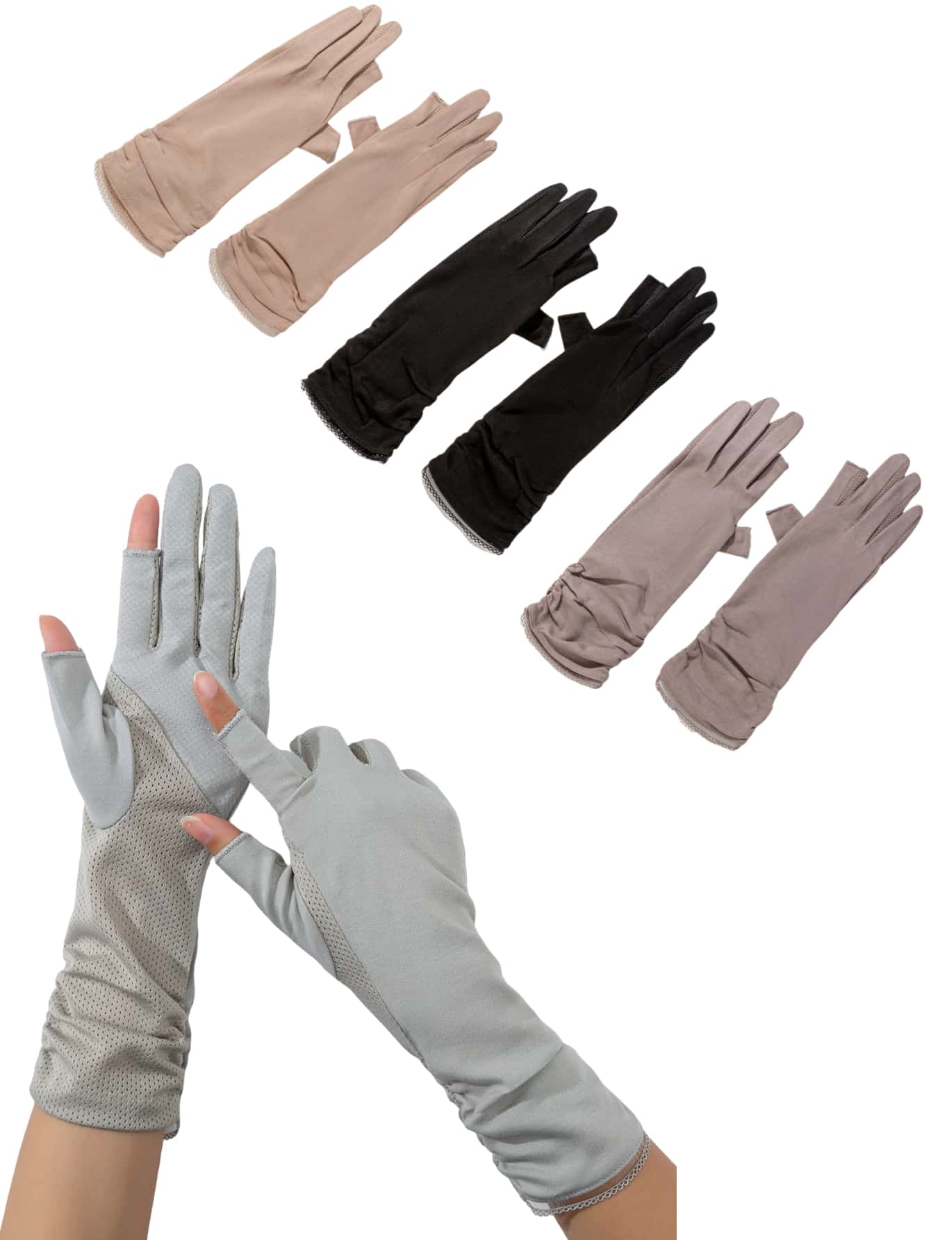 1 Pair Women Fingerless Gloves With UV Protection, Sun Block Half Finger Gloves For Fishing Driving Outdoor Activities Summer - Multicolor - View 1