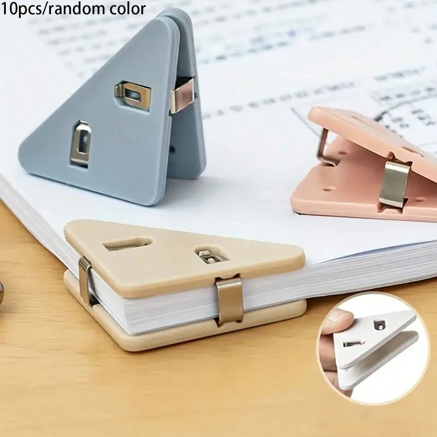 10 piezas de sujetalibros triangulares multiángulo y coloridos, clips de fijación prácticos, ajustables, antideslizantes, estante de almacenamiento de escritorio que ahorra espacio para carpetas, papeles y libros. Material plástico. Organizador de archivos, imprescindible para el inicio del año escolar y para la oficina. (Color al azar) - Multicolor - Ver 1