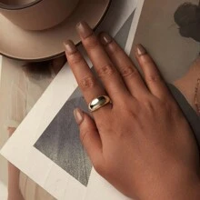 bamoer 1pc 925 Sterling Silver Thick Adjustable Ring, Minimalist & Fashionable For Women - Gold - View 6