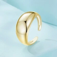 bamoer 1pc 925 Sterling Silver Thick Adjustable Ring, Minimalist & Fashionable For Women - Gold - View 3