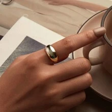 bamoer 1pc 925 Sterling Silver Thick Adjustable Ring, Minimalist & Fashionable For Women - Gold - View 2