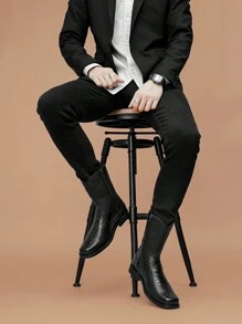 Men's All-Season Boots, Outdoor High-Top Microfiber Leather Chelsea Boots, Western Cowboy Boots, British Style High-Top Chelsea Boots - Black - View 6