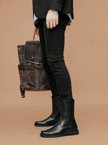 Men's All-Season Boots, Outdoor High-Top Microfiber Leather Chelsea Boots, Western Cowboy Boots, British Style High-Top Chelsea Boots - Black - View 7