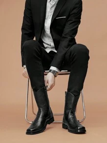 Men's All-Season Boots, Outdoor High-Top Microfiber Leather Chelsea Boots, Western Cowboy Boots, British Style High-Top Chelsea Boots - Black - View 4