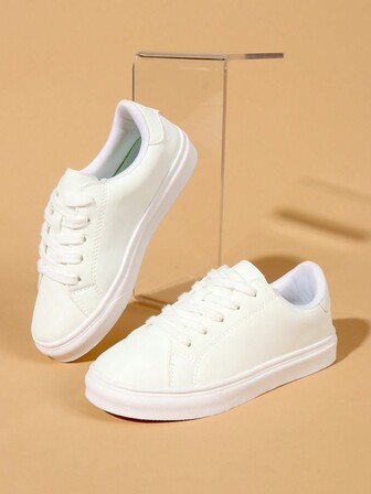 1 Pair Unisex Casual Lace-Up PU Leather Thick Sole Non-Slip Soft Bottom Comfortable Sneakers, Suitable For All Seasons