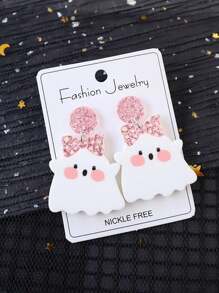 1 Pair Halloween Acrylic Blingbling Earrings - Pink Bow, Ghost, Cute, Sweet, Party/Festival Gift Eardrops - Halloween - View 3
