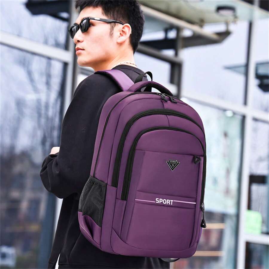 High School Students' Backpack, Large Capacity Business Travel Computer Backpack For Middle School And High School Students, Lightweight And Ergonomic Design School Backpack Back To School School Supplies Book Bag School Bag For Books - Purple - View 1