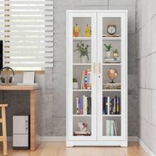 Polup 71-Inch Tall Metal Display Cabinet With Glass Doors, Black And White, Adjustable Shelves, Gold Handles, Lockable Storage Cabinet For Living Room, Kitchen, Home, Office - Assembly Required - White - View 5