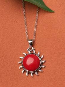 1 pieza Collar con dije de girasol redondo rojo - Rojo - Ver 2